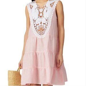 MIGUELINA PINK LINEN AND CROCHET DRESS MEDIUM